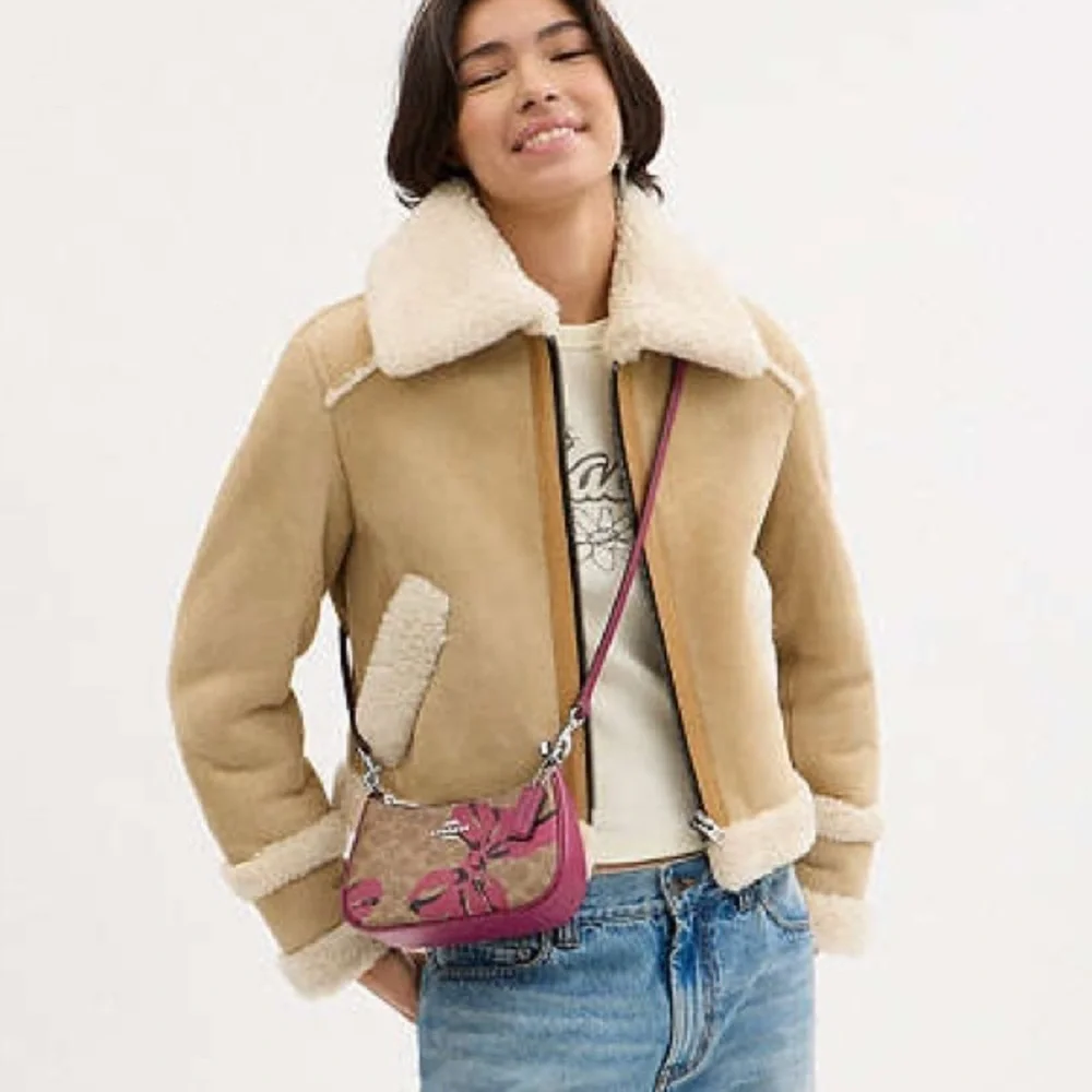New COACH Teri Mini Crossbody Bag In Signature Canvas With Bow Print